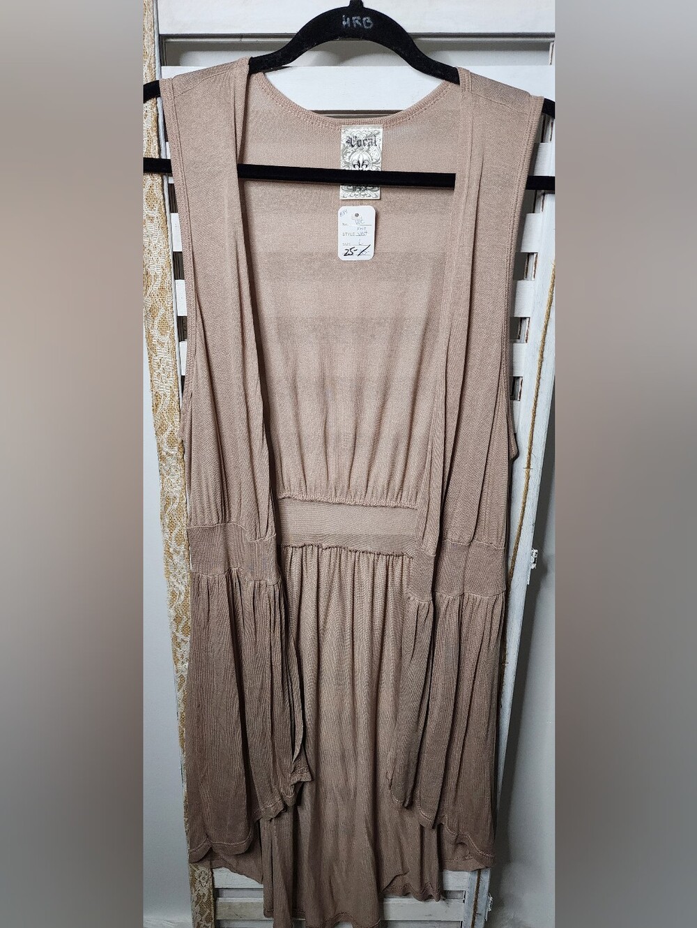 Sleeveless Taupe Tiered Knit Vest